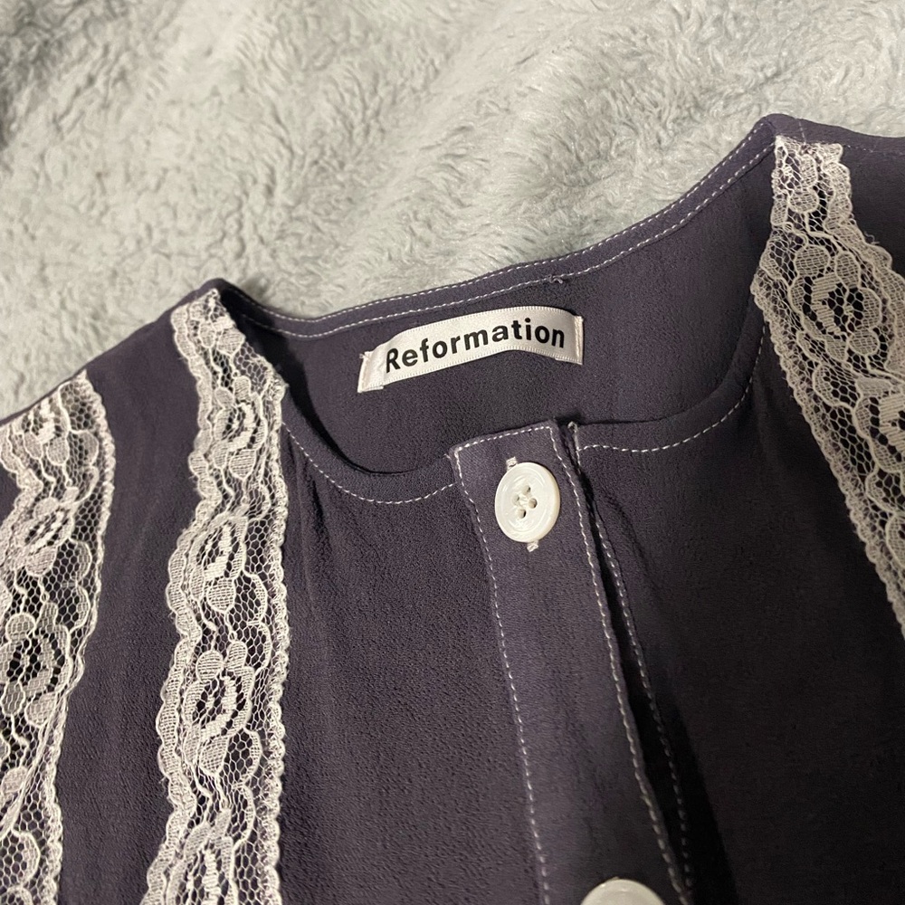 Reformation Surrey dress lace button midi navy white SZ 0 xs - Picture 3 of 3